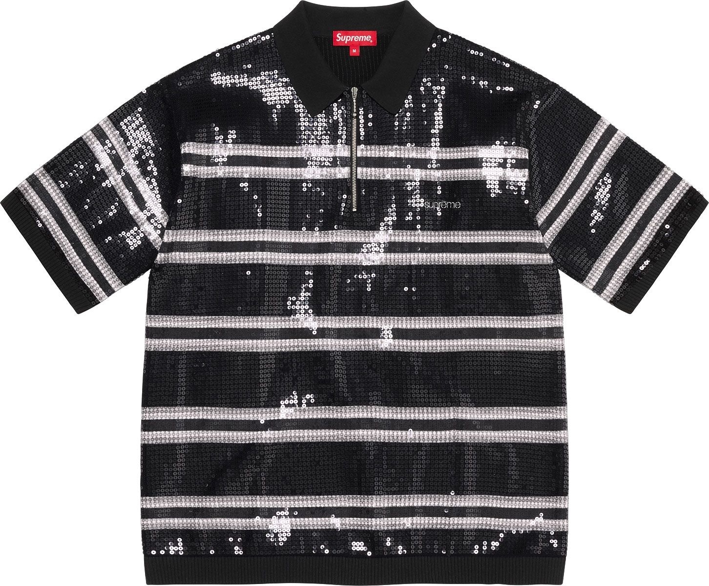 Sequin Stripe Zip Polo view 5